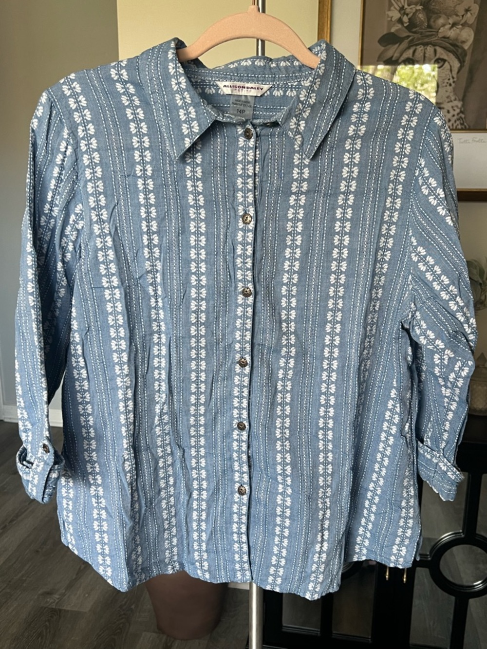 Allison Daley Blue and White Button-Down Shirt